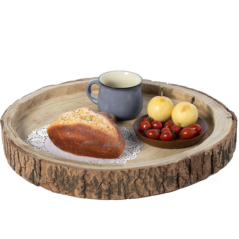 Vintiquewise Wood Tree Bark Indented Display Tray Serving Plate Platter Charger - 18 Inch Dia Image