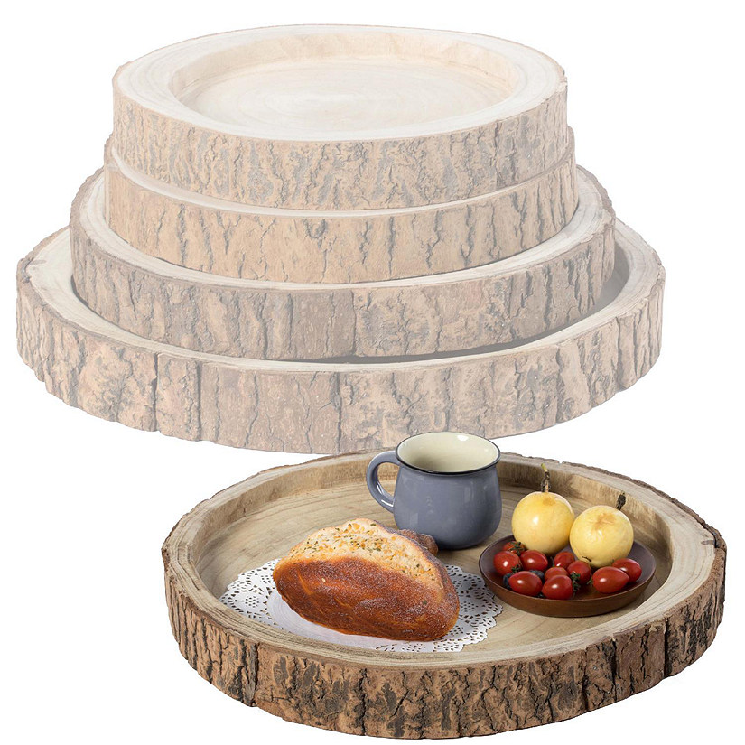 Vintiquewise Wood Tree Bark Indented Display Tray Serving Plate Platter Charger - Set of 4 Image