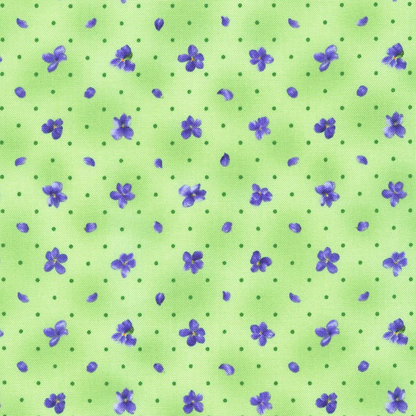 Viola Violet Sprigs Green Floral by Debbie Beaves Cotton Fabric Kaufman BTY Image