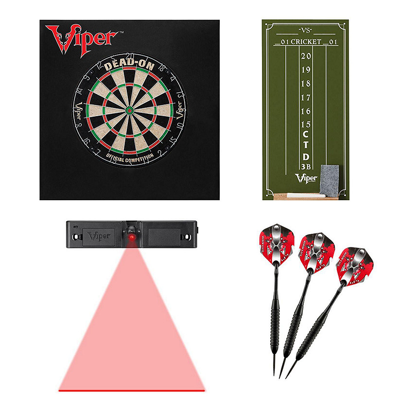 Viper Dead-On Bristle Dartboard, Small Cricket Chalk Scoreboard, Black Mariah Steel Tip Darts 22 Grams, Dart Laser Line, and Wall Defender II Image