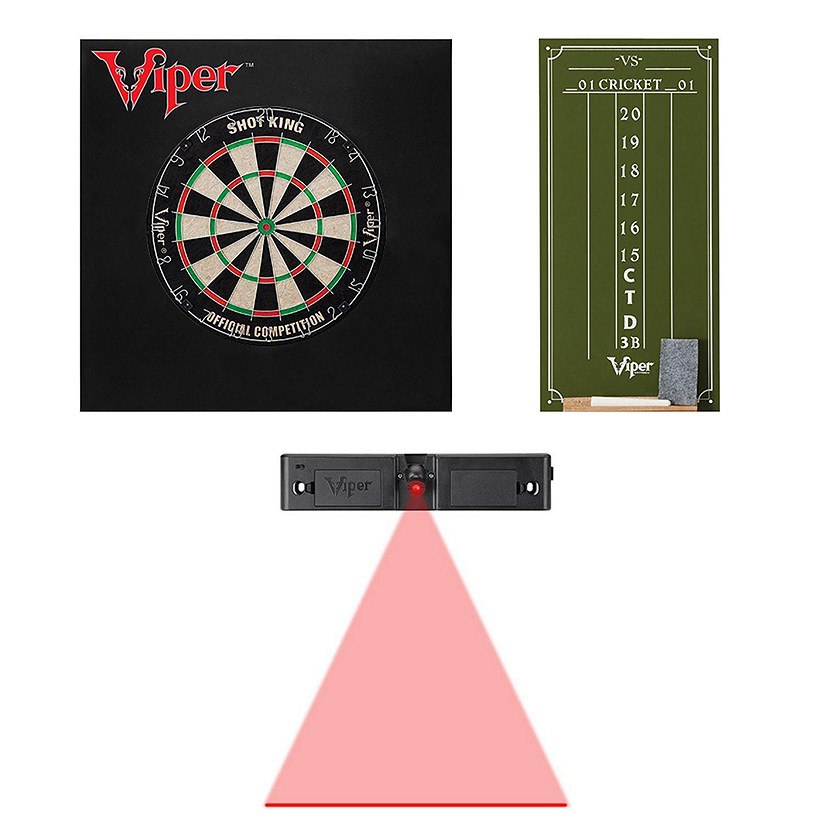 Viper Shot King Bristle Dartboard, Small Cricket Chalk Scoreboard, Dart Laser Line, and Wall Defender II Image
