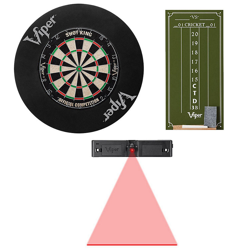 Viper Shot King Bristle Dartboard, Small Cricket Chalk Scoreboard, Dart Laser Line, and Wall Defender Image