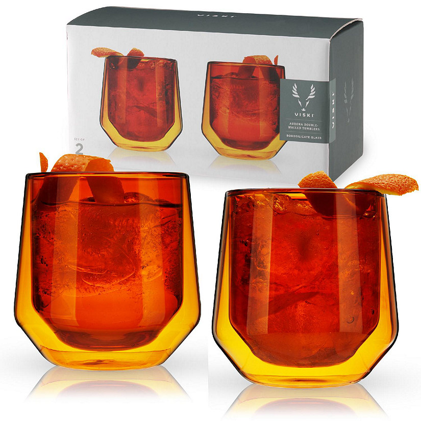 Viski Double Walled Aurora Tumblers in Amber set of 2 Image