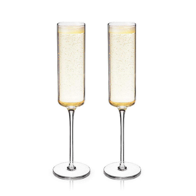 Viski Laurel Champagne Flutes, Crystal Stemmed Wine Glasses, Clear 6.75 Oz, Set of 2 Image