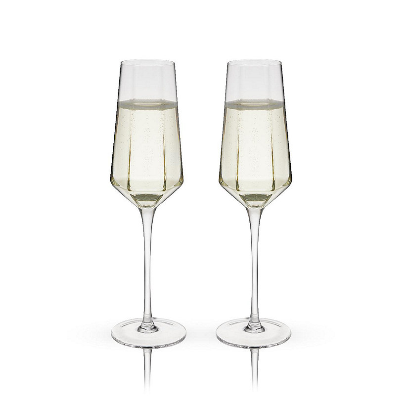 Gold-Rimmed Crystal Champagne Flutes by Viski, Set of 2 - Drinkware