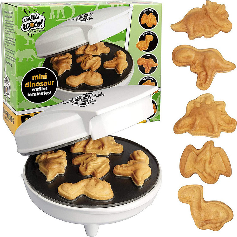 Waffle Wow! Dinosaur Mini Waffle Maker - 5 Different 3D Shaped Dinos in Minutes - Electric Non-Stick - Make Breakfast Fun Image
