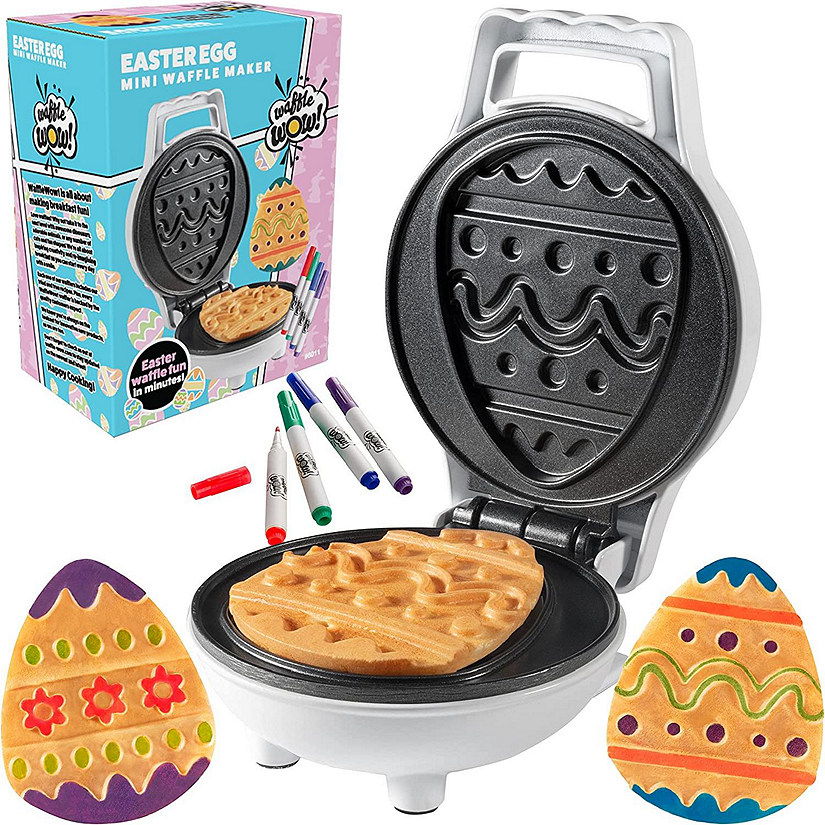 Waffle Wow Mini Easter Egg Waffle Maker- Make Holiday Special w Cute Waffler Iron- Ready to Decorate Set Includes 4 Edible Food Markers w Recipe Guide - Fun Eas Image