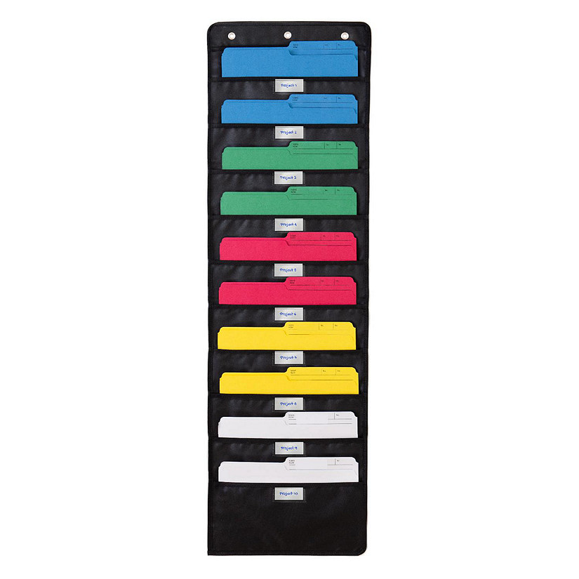 WallDeca Hanging File Organizer, Black, Letter-Sized, Storage Pocket Chart for Office (10 Pockets - with Nametag) - Image