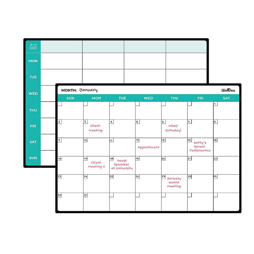 WallDeca Magnetic Dry Erase Monthly and Weekly Calendar 2-Pack Bundle, Fridge White Board 17 x 12" Image
