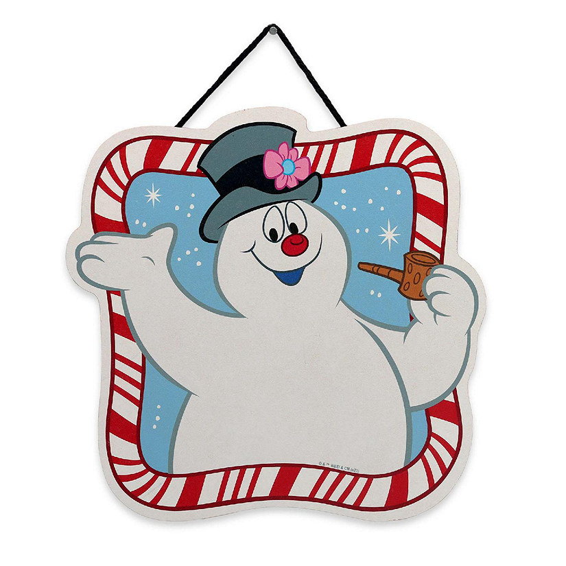 Warner Brothers 11x11 Frosty the Snowman Candy Cane Striped Christmas Hanging Wood Wall Decor Image