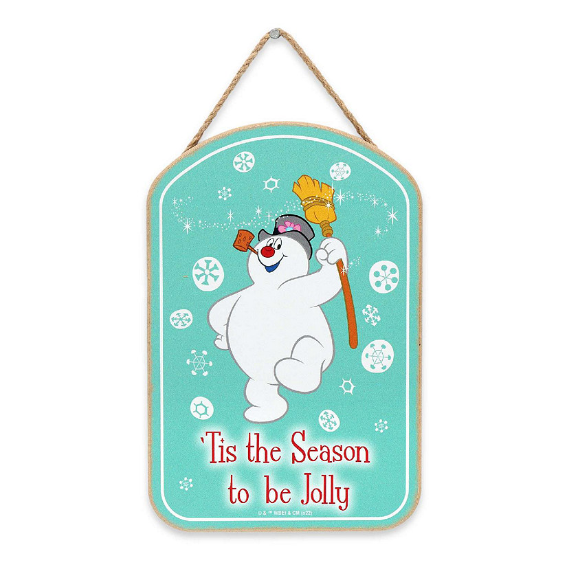 Warner Brothers 8x5 Warner Brothers Frosty the Snowman 'Tis the Season to Be Jolly Christmas Hanging Wood Wall Decor Image