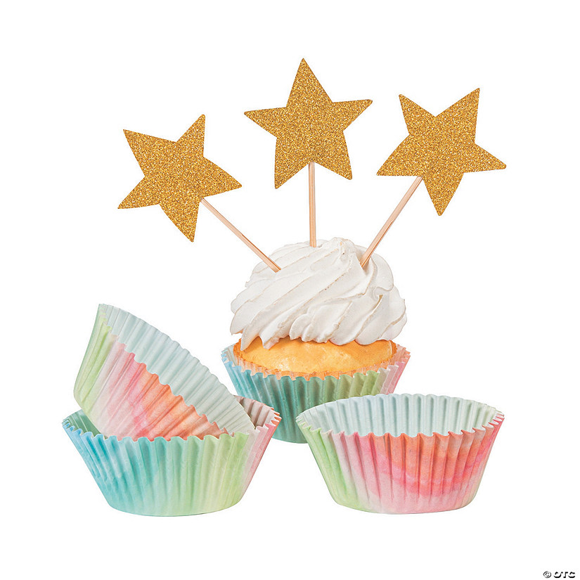 Watercolor Rainbow Cupcake Wrappers with Picks - 50 Pc. Image