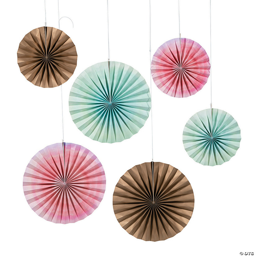 Watercolor Rainbow Hanging Fans - 6 Pc. Image