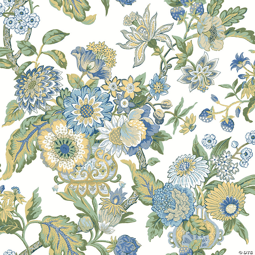 Waverly graceful garden peel & stick wallpaper blue | Oriental Trading