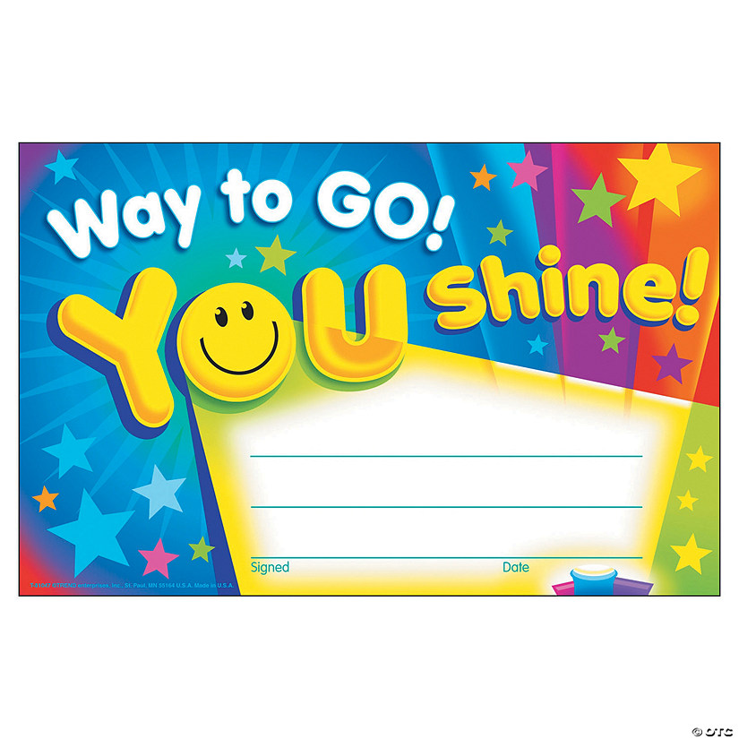 Way to Go! You Shine! Award Certificates - 30 Pc. Image