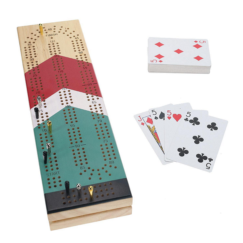 WE Games Cribbage Set Nautical Print Solid Wood Continuous