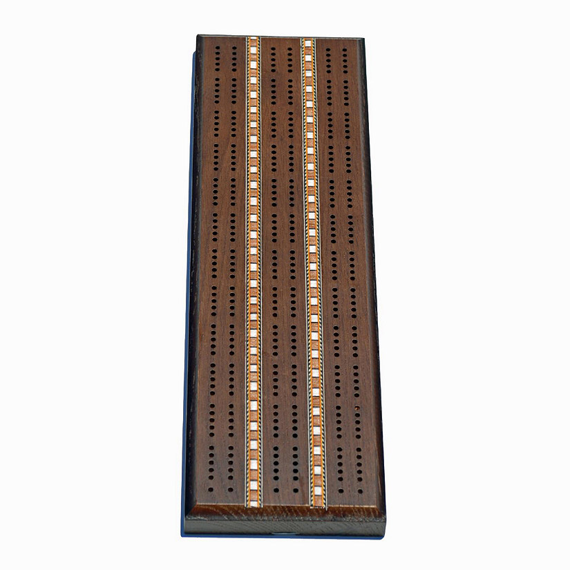 WE Games Classic Cribbage Set - Solid Wood with Inlay Sprint 3 Track Board with Metal Pegs Image