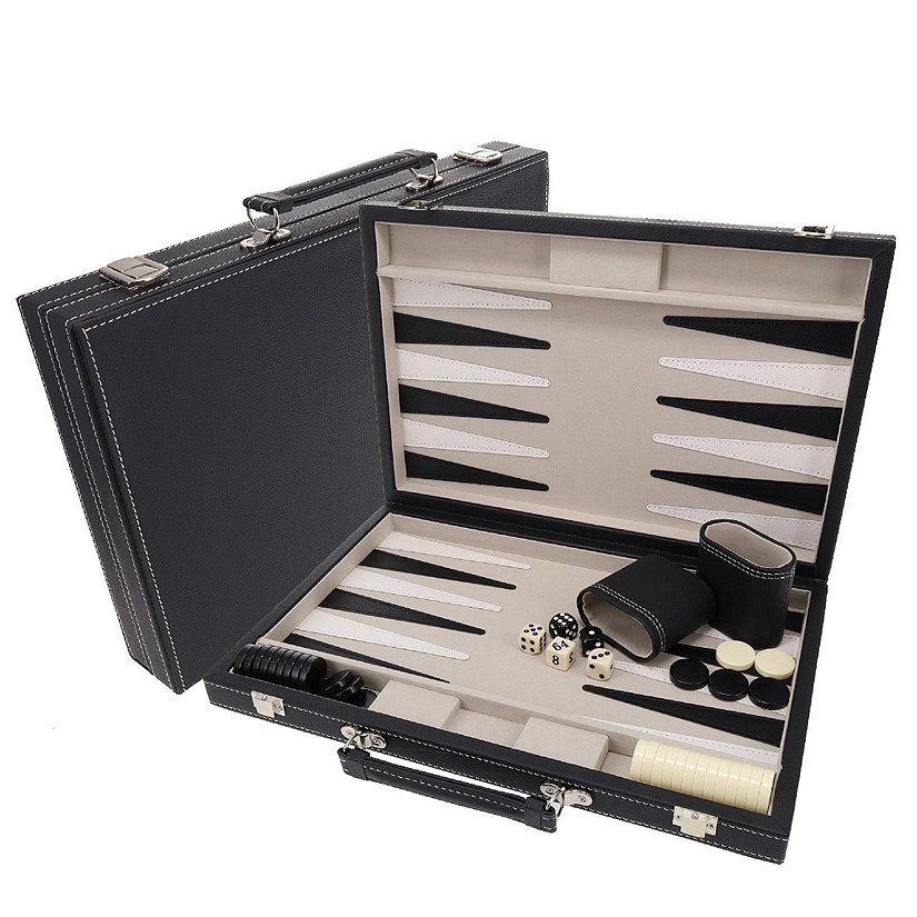 WE Games Elegant Black Leatherette Backgammon Set, 14.75 x 9.75 in. closed Image