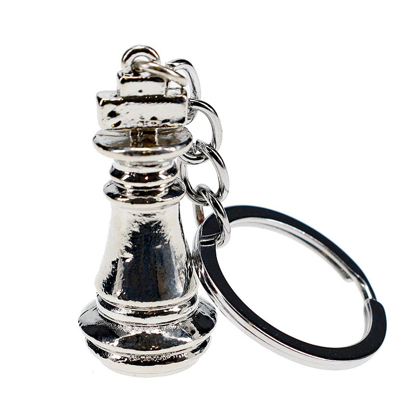 WE Games Metal Chess Piece Keychain - Silver King Image
