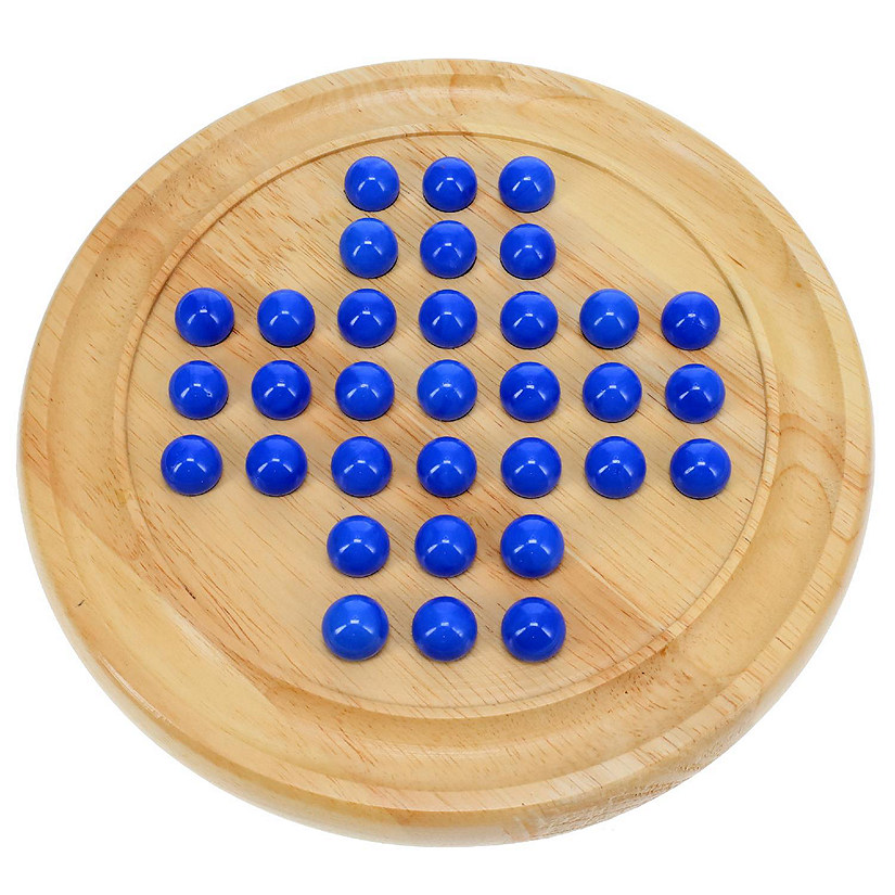 WE Games Solid Wood Solitaire with Blue Glass Marbles - 9 in. Diameter Image