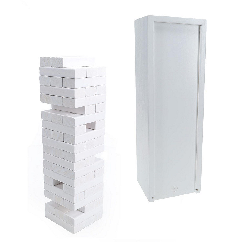 WE Games White Wooden Blocks Stacking Tower Game with White Wooden Box, 12 in. Image