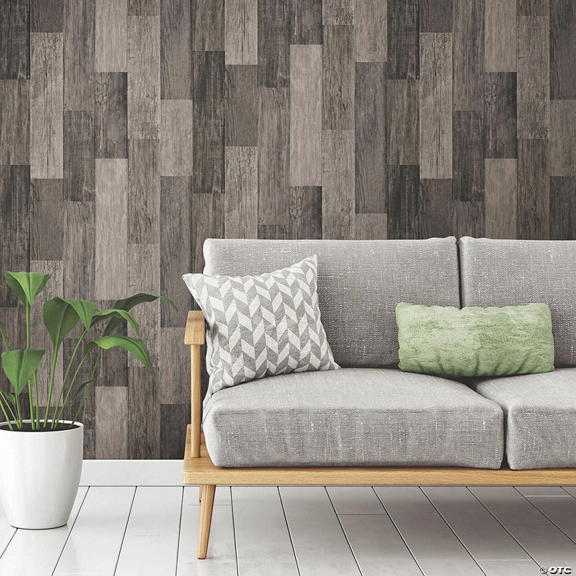 Weathered Wood Plank Black Peel & Stick Wallpaper Image