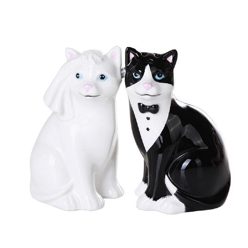 Wedding Cats Ceramic Magnetic Salt and Pepper Shaker Set Image
