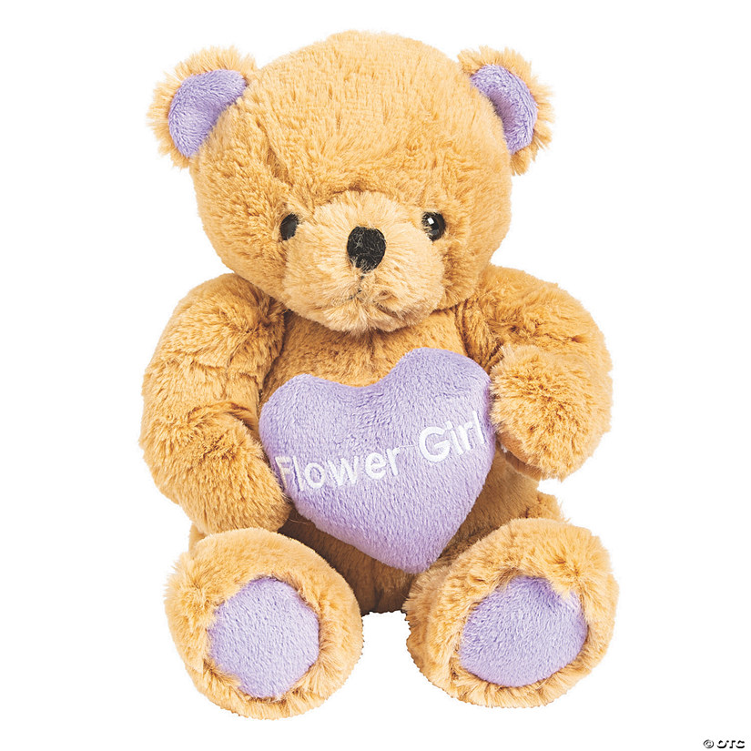 Wedding Keepsake Stuffed Flower Girl Teddy Bear with Lavender Heart Image