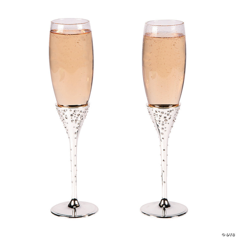 Wedding Toasting Glass Champagne Flutes with Crystals - 2 Ct. Image
