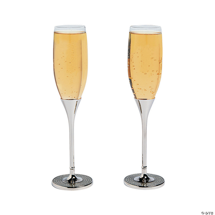 Wedding Toasting Glass Champagne Flutes with Rhinestones - 2 Ct. Image
