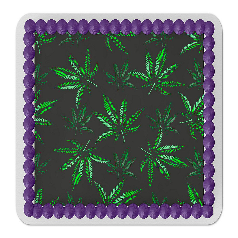 Weed Leaf Edible Cake Topper for Quarter Sheet Cake Image