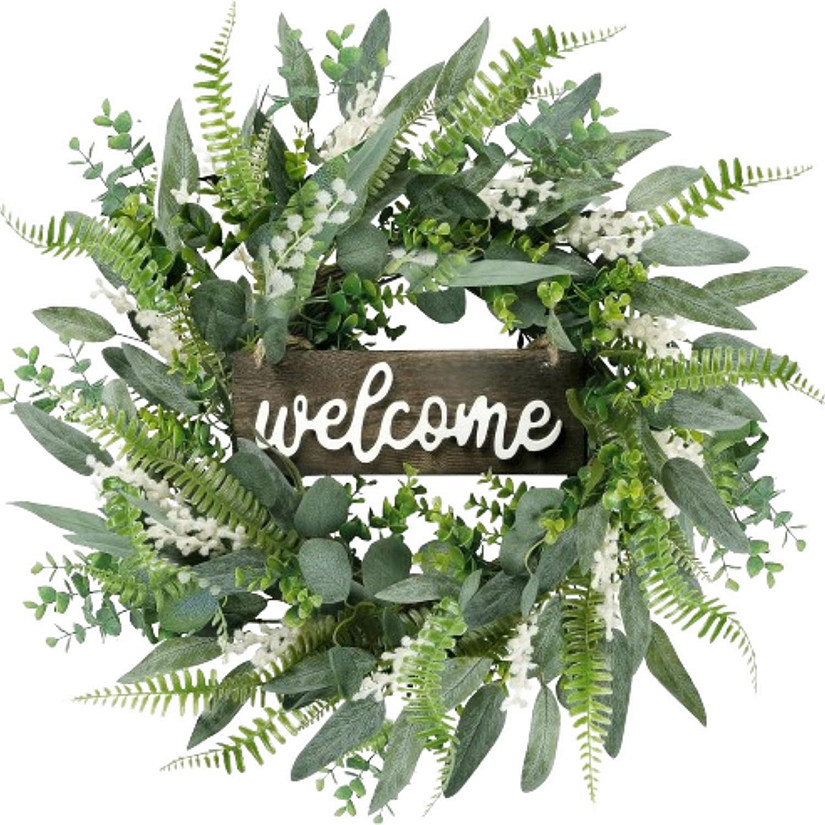 Welcome Eucalyptus Wreath - 20in with White Berries Image