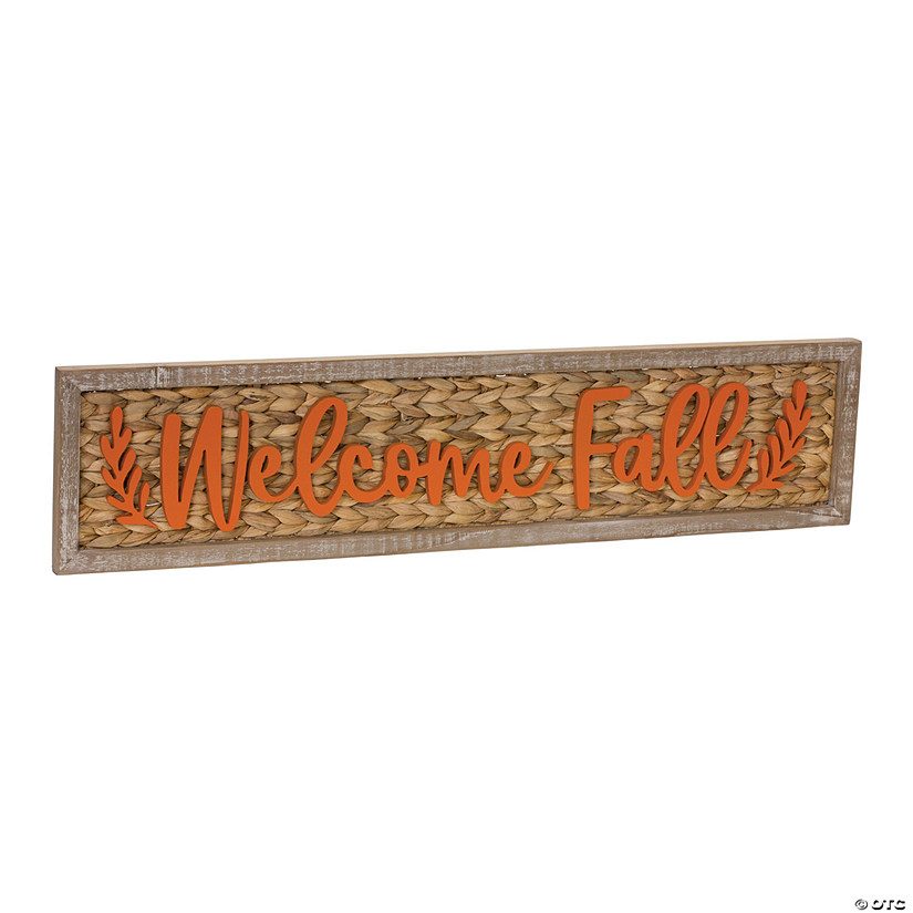 Welcome Fall Sign 32"L X 7.5"H Wood/Water Hyacinth Image