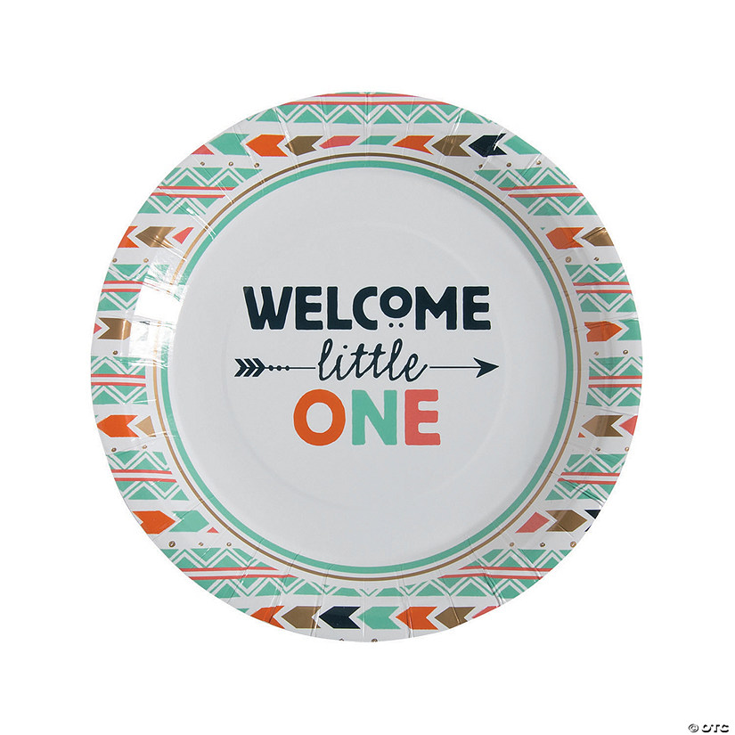 Welcome Little One Tribal Baby Shower Paper Dinner Plates - 8 Ct. Image