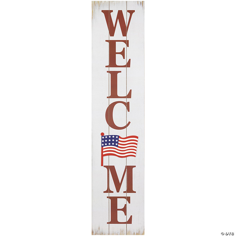 Welcome USA Flag Americana Wooden Porch Sign - 36" Image