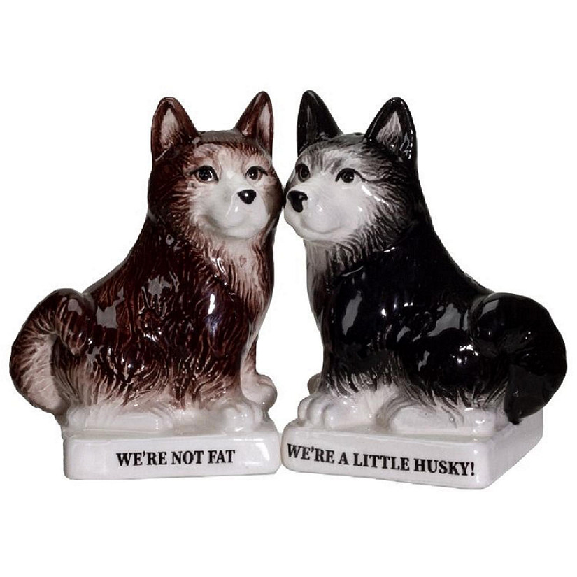 We're Not Fat Huskies Ceramic Magnetic Salt and Pepper Shaker Set Image