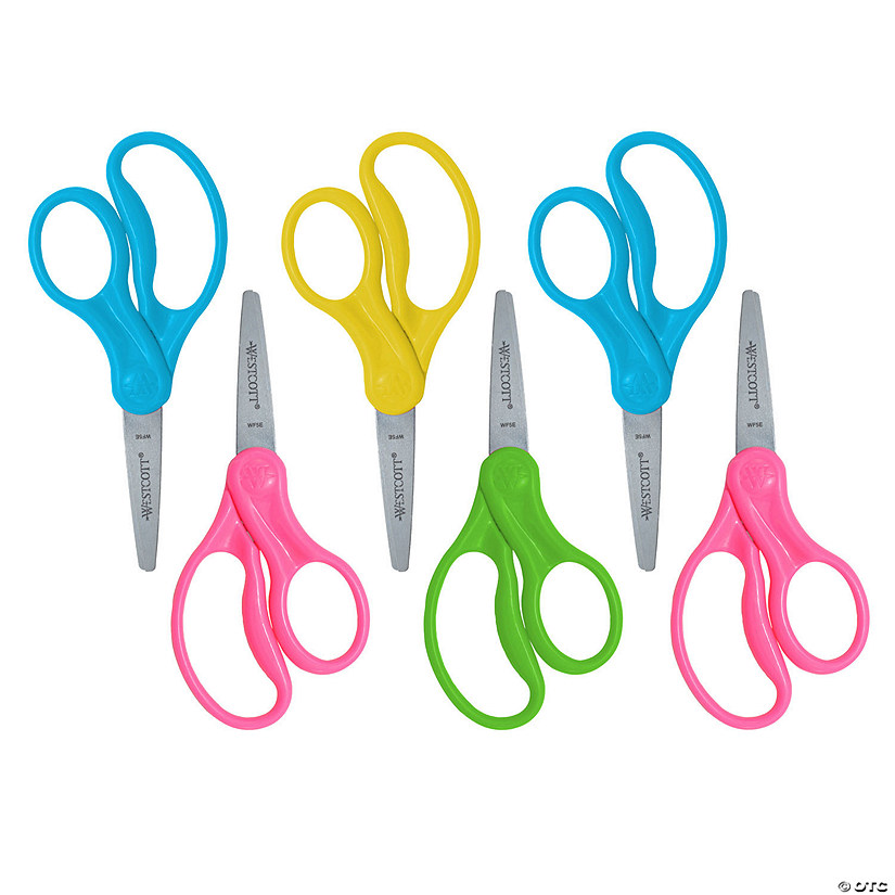 Westcott 5" Hard Handle Kids Scissors, Pointed, Assorted Colors, 2 Per Pack, 3 Packs Image