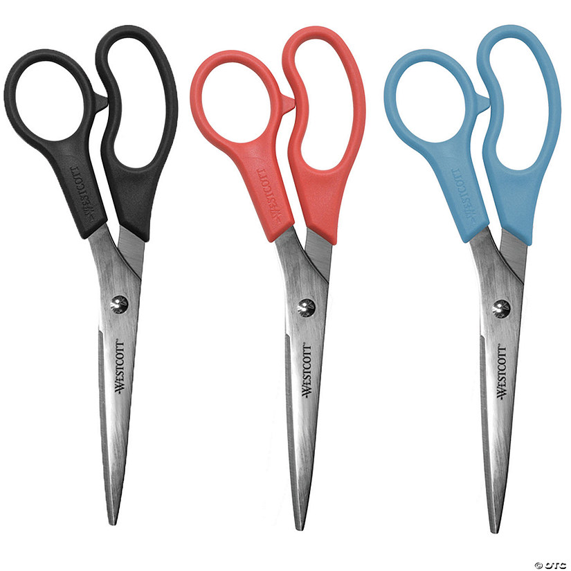 Westcott All Purpose Value Scissors, 8" Straight, Assorted Colors, Pack of 3 Image