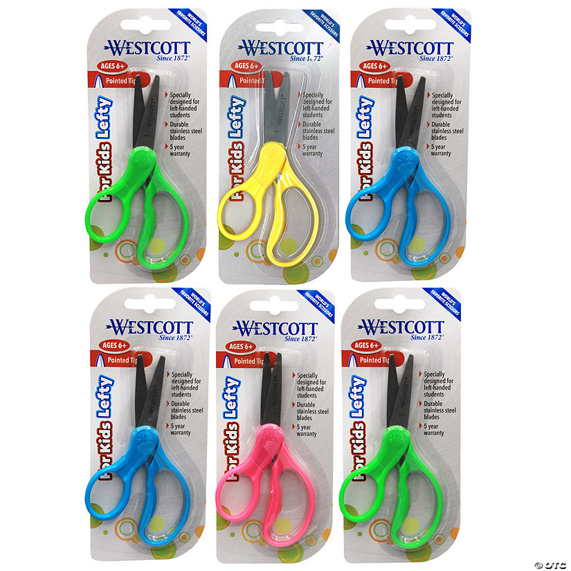 Westcott School Left-Handed Kids Scissors, Assorted Colors, 5" Pointed, Pack of 6 Image