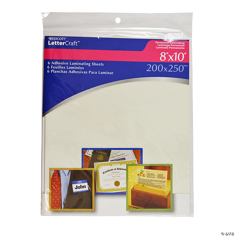 Westcott Self-Adhesive Laminating Sheets, 8" Proper 10", 6-Pack Image