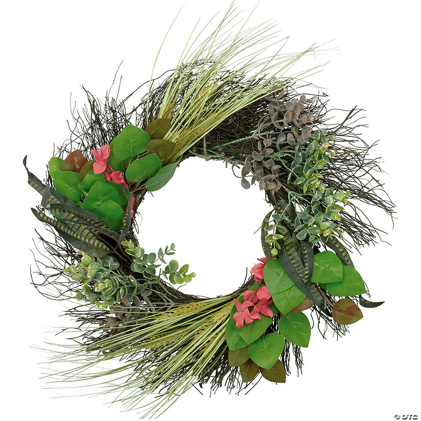 Wheat  Eucalyptus and Twig Artificial Wreath  22-Inch Image