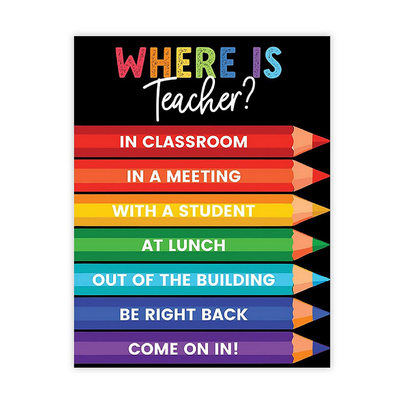 Where Is the Teacher Sign Rainbow Black Image