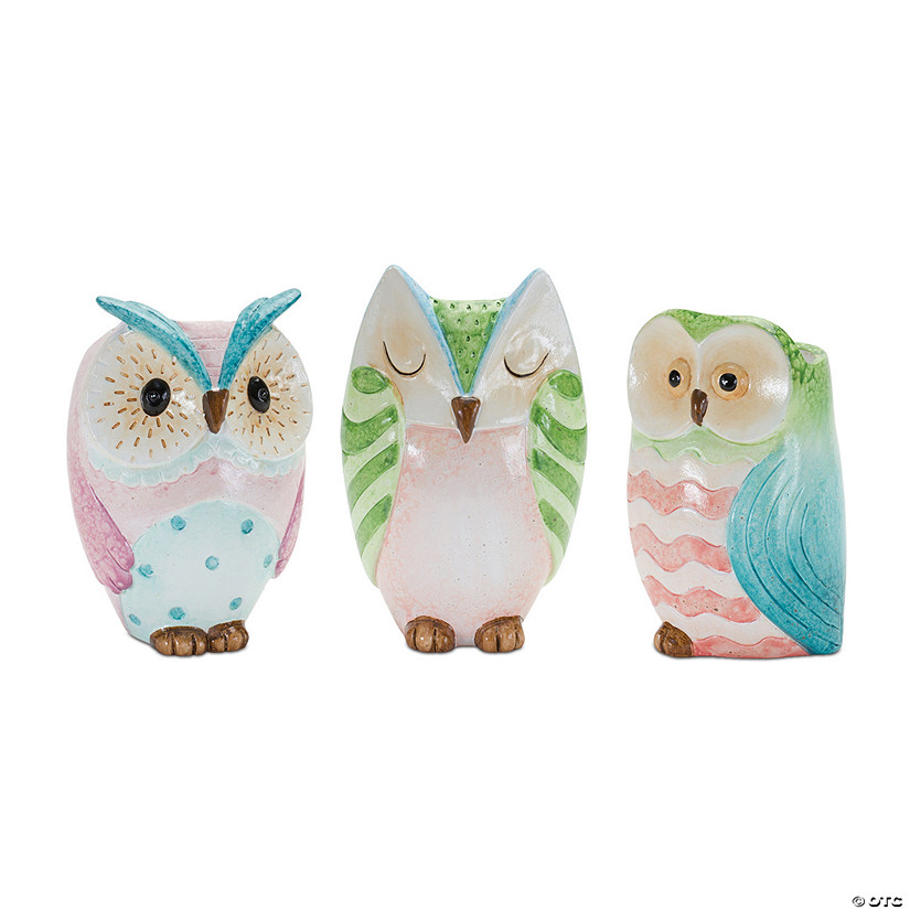 Whimsical Owl Planter (Set Of 3) 6.75"H, 7"H, 7.25"H Resin Image