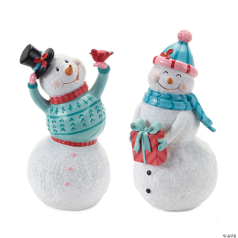 Whimsical Snowman Figurine (Set Of 2) 12.75"H, 14"H Resin Image