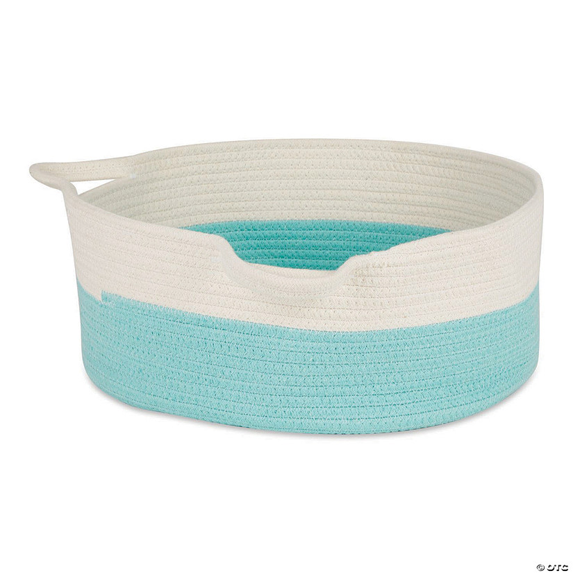 White And Aqua Cotton Rope Cat Ears Pet Basket Image