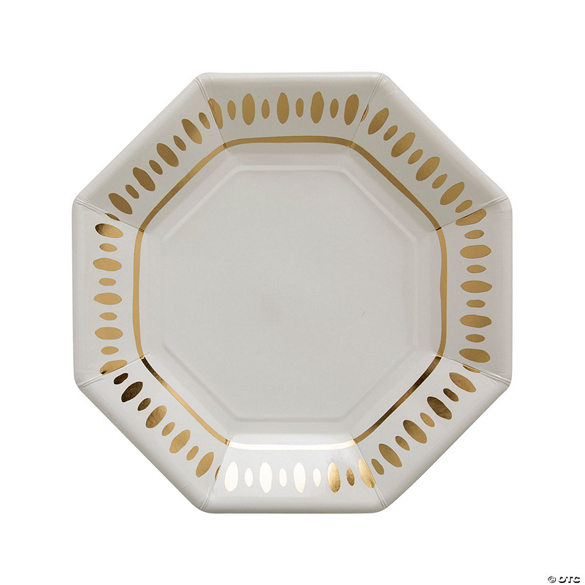 White & Gold Party Paper Dinner Plates - 8 Pc. Image