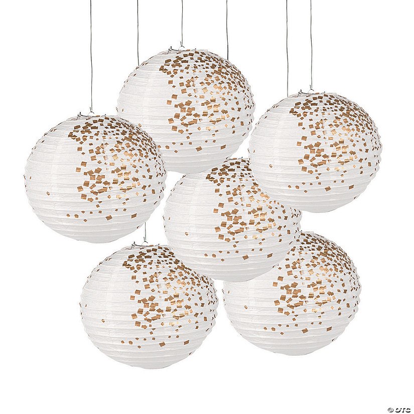 White & Gold Patterned Hanging Paper Lanterns Oriental Trading