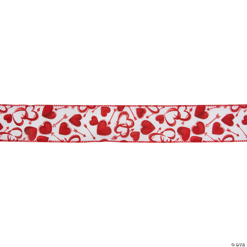 White and Red Hearts Valentine's Day Wired Craft Ribbon 2.5" x 10 Yards Image