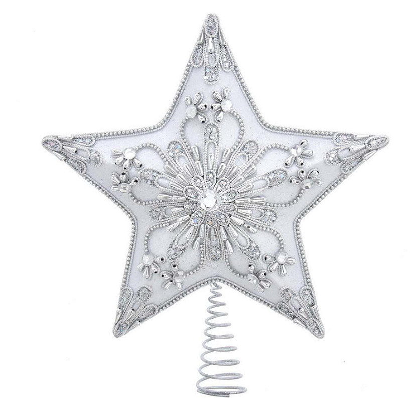 White and Silver Star Christmas Tree Topper 13.5 Inch S4425 New Image