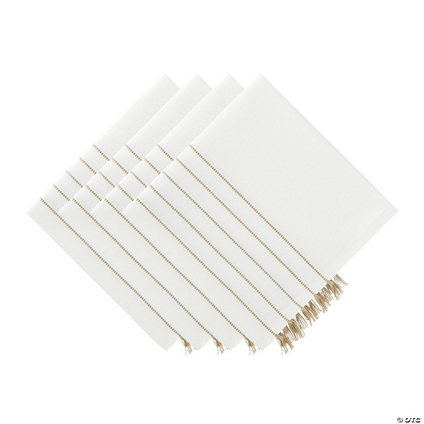 White And Stone Stripe Tassel Napkin (Set Of 4) Image